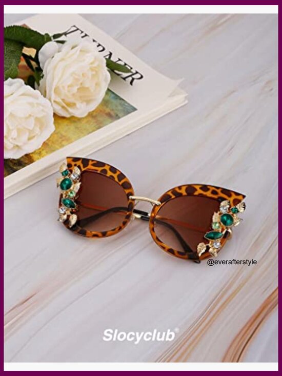 Oversized Rhinestone Butterfly Sunglasses with UV Protection main image 2